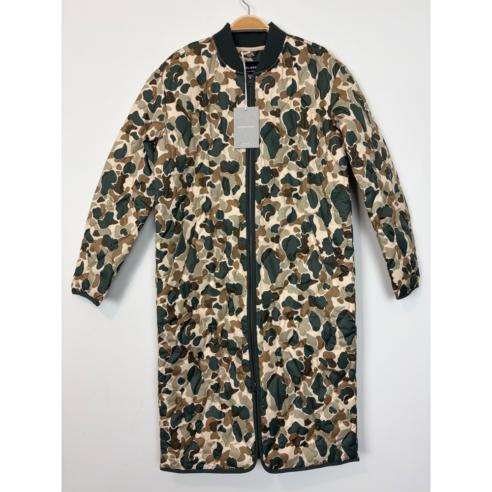 Everlane Women's The‎ ReNew Long Liner Biscotti Camo XXS Packable Quilted Jacket